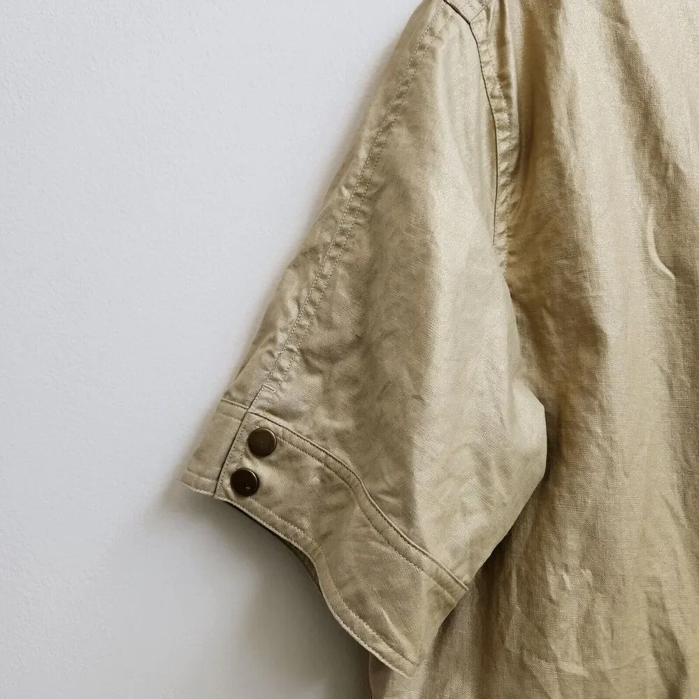 Chicos Jacket Women's 3 Gold Metallic Linen Full Zip Classic Career Evening Chic